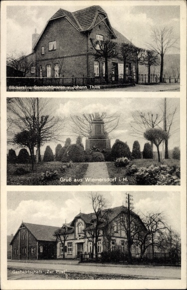 Ak Wiemersdorf Schleswig Holstein, Bäckerei und Gemischtwaren Johann Thies, Denkmal, Gastwirtschaft