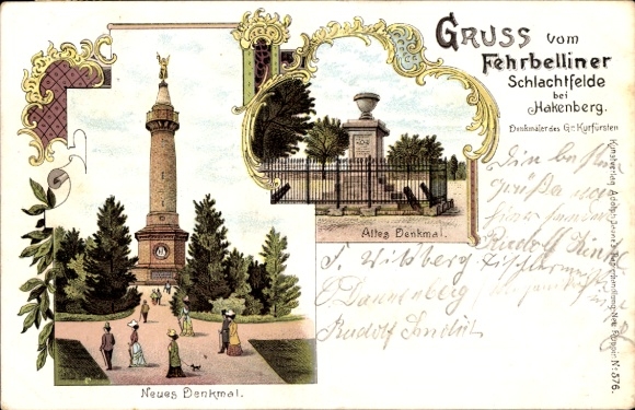 Postcard Fehrbellin in Brandenburg, New Monument, Old Monument, Monuments, Landscape