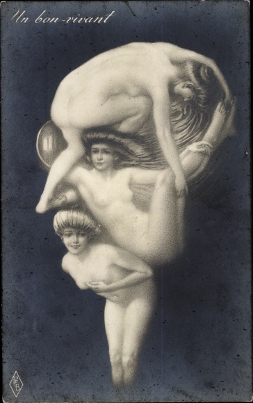 Artist Postcard Woman&#39;s body, man&#39;s face with monocle, metamorphosis, Un bon vivant