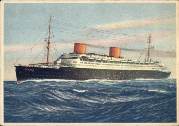 Artist Postcard Four-screw Turbine Steamer Europa, Norddeutscher Lloyd Bremen
