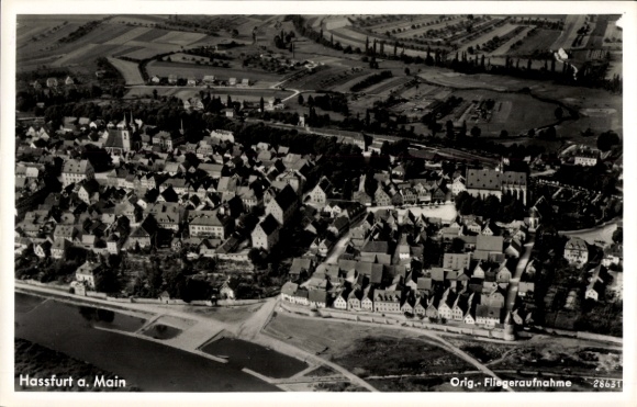 Postcard Haßfurt am Main Lower Franconia, aerial photograph
