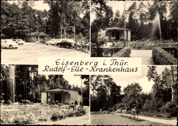 Postcard Eisenberg in Thuringia, Rudolf Elle hospital, park, building