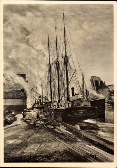 Artist Postcard Oestreicher, Oscar, Gdańsk Danzig, harbor party, steamer, HDK 418