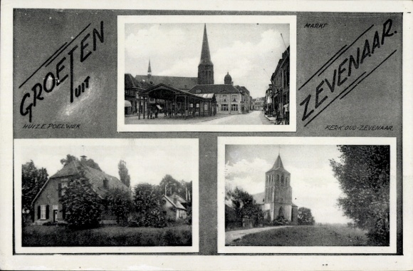 Ak Zevenaar Gelderland Niederlande, Markt, Huize Poelwerk, Kirche Oud- Gruß aus Zevenaar