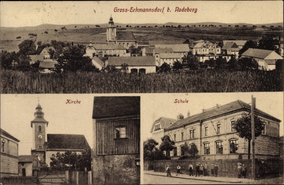 PC Großerkmannsdorf Radeberg Sachsen, church, school, overall view of the village