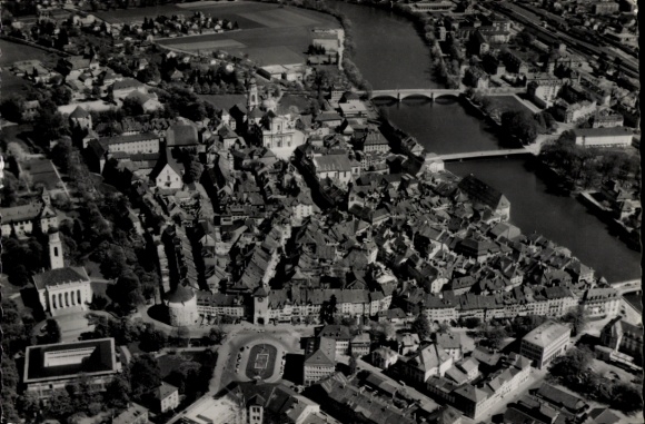 Postcard Solothurn city Switzerland, aerial view of cityscape, river, bridge