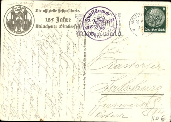 Artist PC Munich Bavaria, 125 years of Oktoberfest 1935, Schuhplattler, Bavarian costume