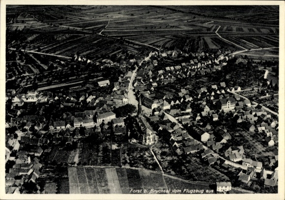 Postcard Forst (near Bruchsal) in Baden, aerial photograph