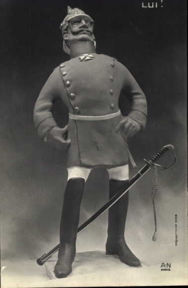 Ansichtkaart Lui, karikatuur, plastic, Kaiser Wilhelm II.