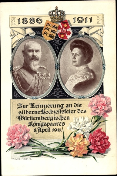PC King Wilhelm II of Württemberg, Marie zu Waldeck and Pyrmont, silver wedding 1911, coat of arms