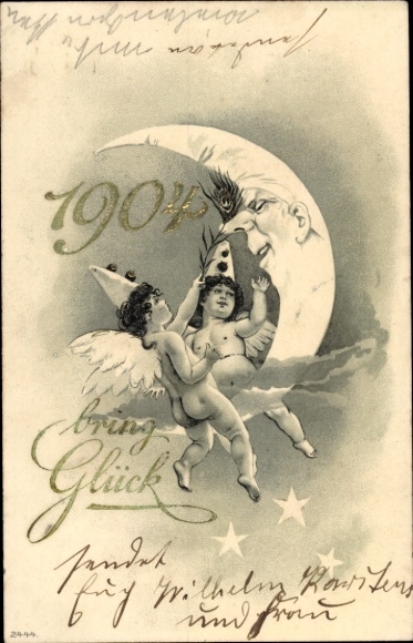 PC Happy New Year, crescent moon, year 1904