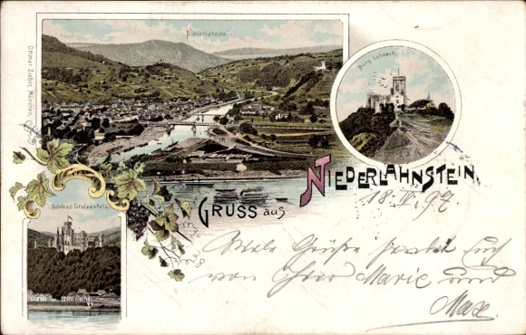 lito Niederlahnstein Lahnstein dzielnica Rhein Lahn, widok ogólny, zamek Lahneck, zamek Stolzenfels