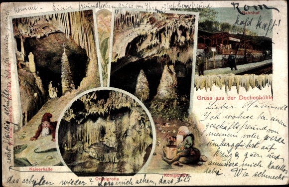 Postcard Iserlohn in the Märkisches Kreis, Dechen cave, interior view, royal hall, dwarf, organ grotto