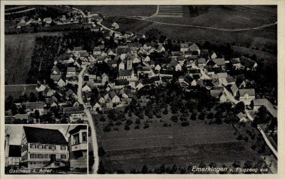 Postcard Emerkingen in Württemberg, aerial photograph, Gasthaus zum Adler