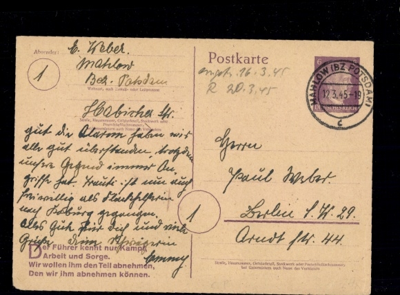 P 314 II b "Mahlow (Bz. Potsdam) 12.3.45"
