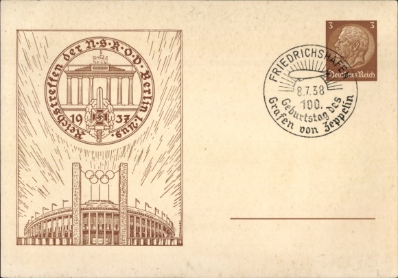 Postal stationery Postcard Reichstreffen der NSKOD Berlin 1937, Olympiastadion, GS DR PP122 C53
