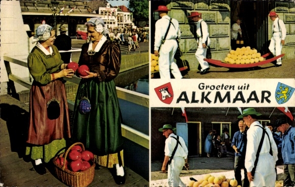 PC Alkmaar North Holland Netherlands, scenes from the cheese market, women in traditional costumes