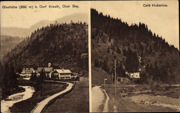 Postcard Glashütte Kreuth am Tegernsee Upper Bavaria, Café Hubertus, forest