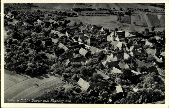 Postcard Sand Bühl in Baden Black Forest, aerial view of Moos near Bühl, beautiful landscape, houses