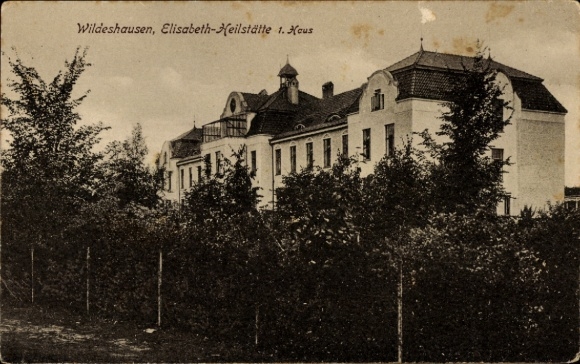 Postcard Wildeshausen in Oldenburg, Elisabeth-Heilstätte, architecture, surrounded by trees