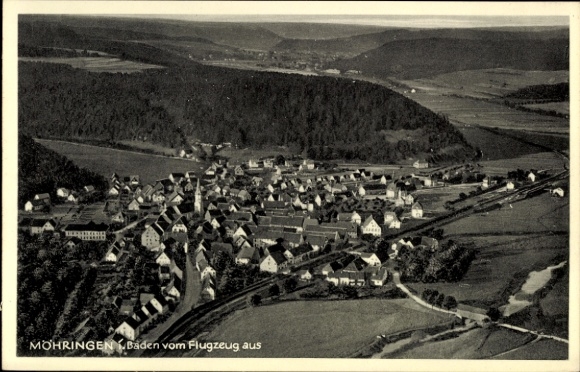 Postcard Möhringen Stuttgart in Württemberg, aerial view of landscape, residential buildings, traffic, railway tracks