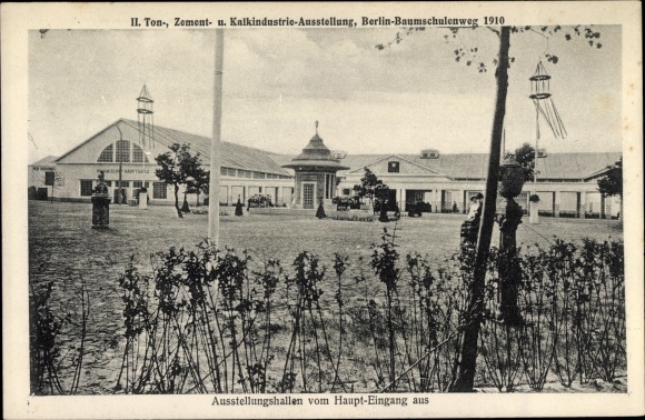 Postcard Berlin Treptow Baumschulenweg, II Ton cement and lime industry exhibition 1910, main entrance