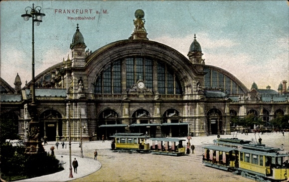 Ak Frankfurt am Main, Hauptbahnhof, Straßenbahnen