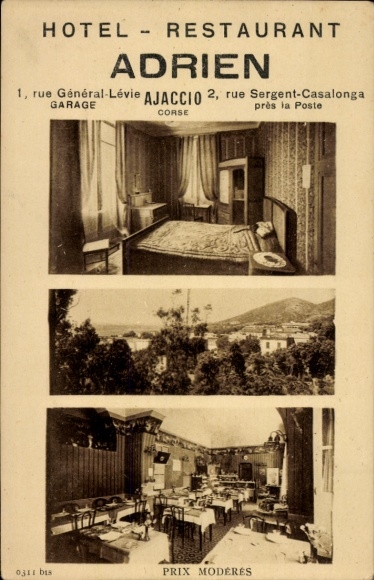 KP Ajaccio Corse du Sud, Hotel-Restauracja Adrien, 1 Rue General-Levie