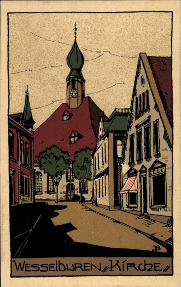 Steindruck Ak Wesselburen in Dithmarschen, Kirche