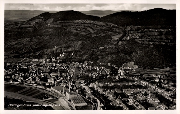 Postcard Dettingen an der Erms, aerial photograph
