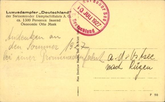 Postcard Luxury Steamer Germany, Swinemünde Steamship Company, Economics Otto Maak