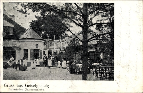 Ak Geiselgasteig Grünwald im Landkreis München Oberbayern, Bahnstation Großhesselohe, Gasthaus
