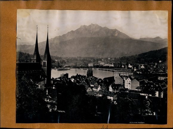 Photo around 1890, Lucerne city Switzerland, general view, mountain stream?
