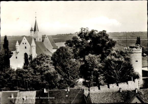 Postcard Ingelheim am Rhein, castle church, Malakoff tower