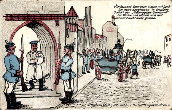 Artist Postcard Berlin Köpenick, Captain of Köpenick receives money bag