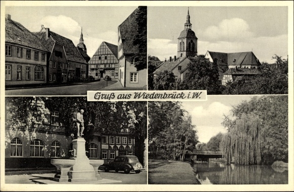 Ak Rheda Wiedenbrück wijk Gütersloh, kerk, monument, rivier