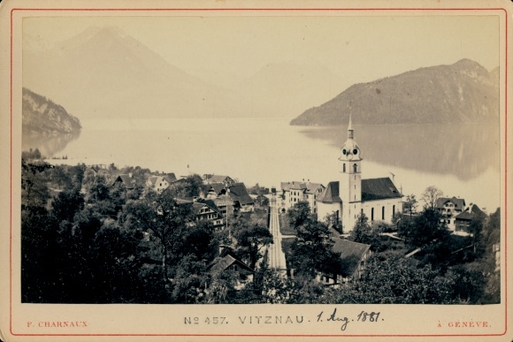 Cabinet photo Vitznau Canton Lucerne, general view, church
