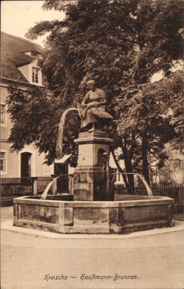 Postcard Kreischa near Dresden, Haußmann fountain