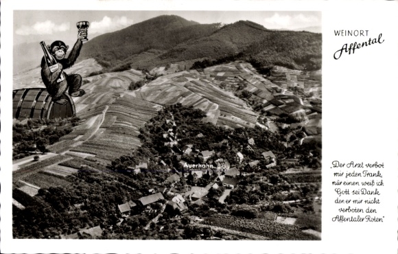 Postcard Affental Bühl in Baden, wine village Auerhahn, Berserk with beer mug, vineyards