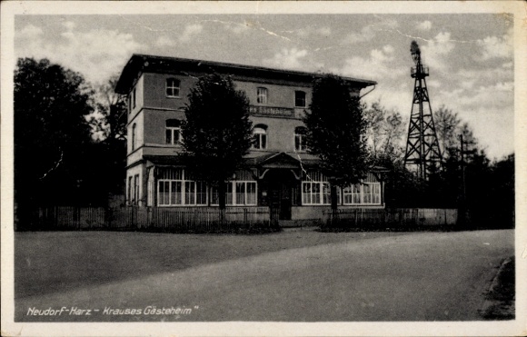 Ak Neudorf Harzgerode im Harz, Krauses Gästeheim, Windrad