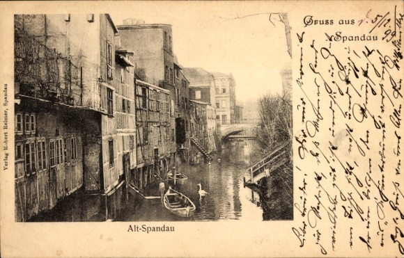 Postcard Berlin Spandau, Old Town, Houses on the Water