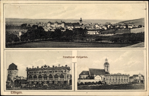 Ak Ellingen in Mittelfranken Bayern, Panorama vom Ort, Fürstlicher Hofgarten