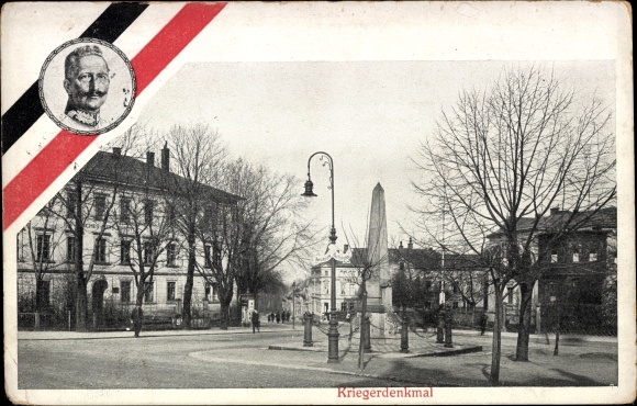 Postcard Burgstädt in Saxony, war memorial, portrait of Wilhelm II, war memorial