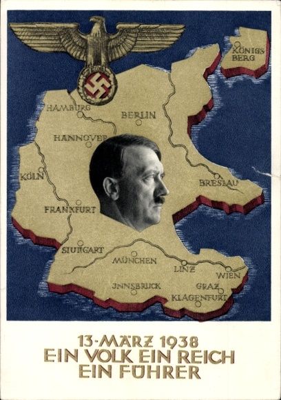 Postal stationery Postcard Klein, One people, one Reich, one Führer, Anschluss of Austria 1938, Greater Germany