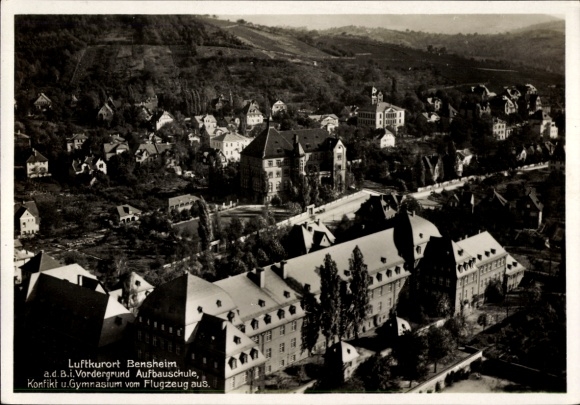 Postcard Bensheim an der Bergstraße Hessen, advanced school, high school, aerial photograph