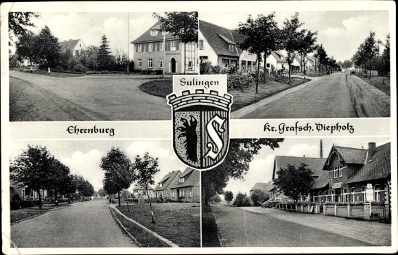 PC Ehrenburg in Lower Saxony, street section, gymnasium, Sulingen coat of arms