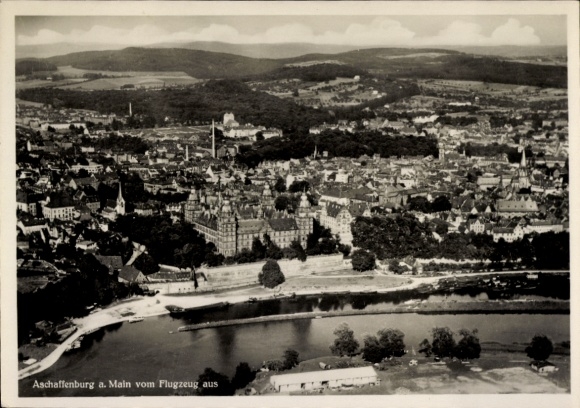 Postcard Aschaffenburg in Lower Franconia, aerial photograph
