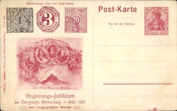 Postzegels Ak Regeringsjubileum van het Koninkrijk Württemberg 1806-1906
