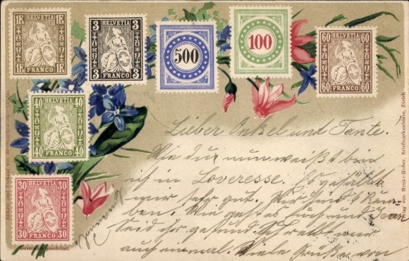 Briefmarken Ak Schweiz, Helvetia, Franco