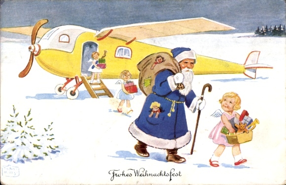 Artist Postcard Wills, John, Congratulations Christmas, Santa Claus, Angel, Gifts